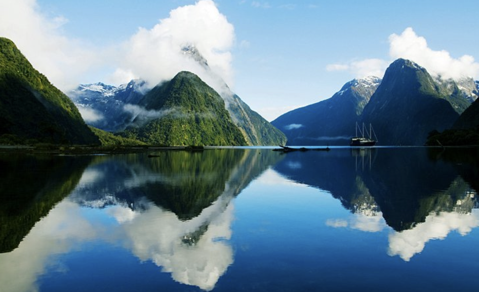 Blue water and fjords in New Zealand