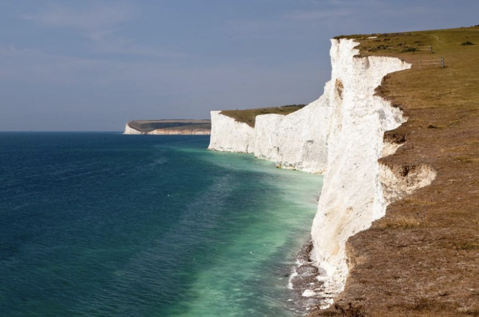 View down white cliffs of Dover coast