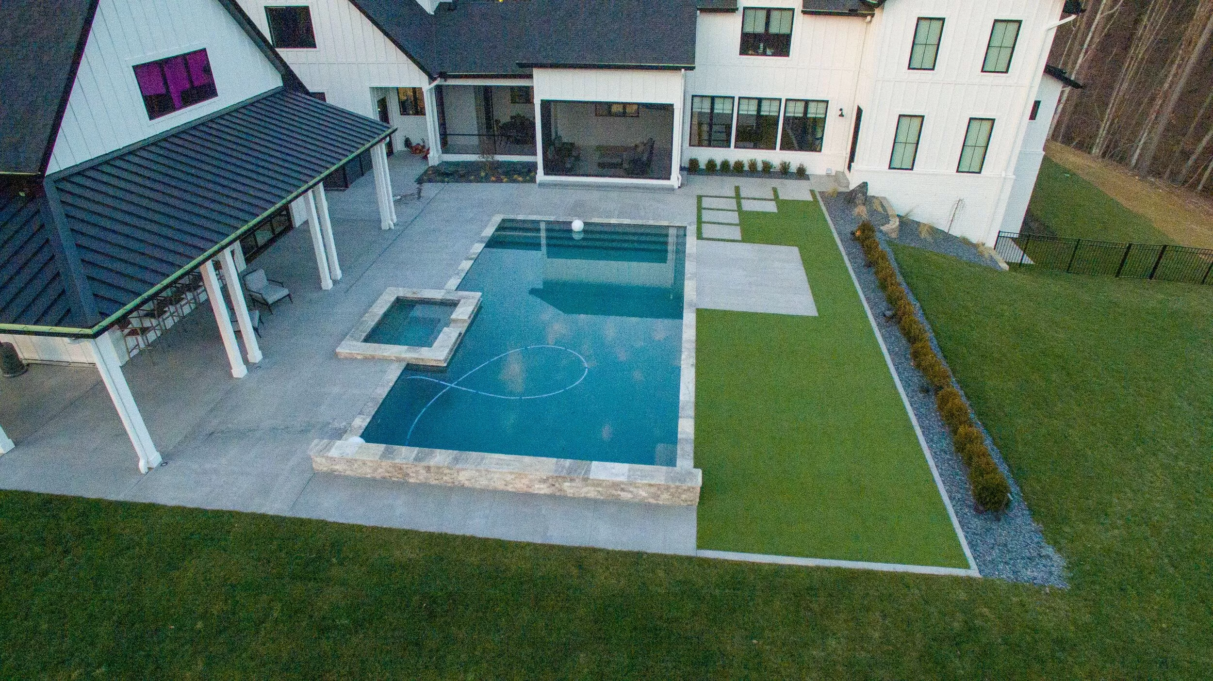 backyard house rendering with pool and lawn